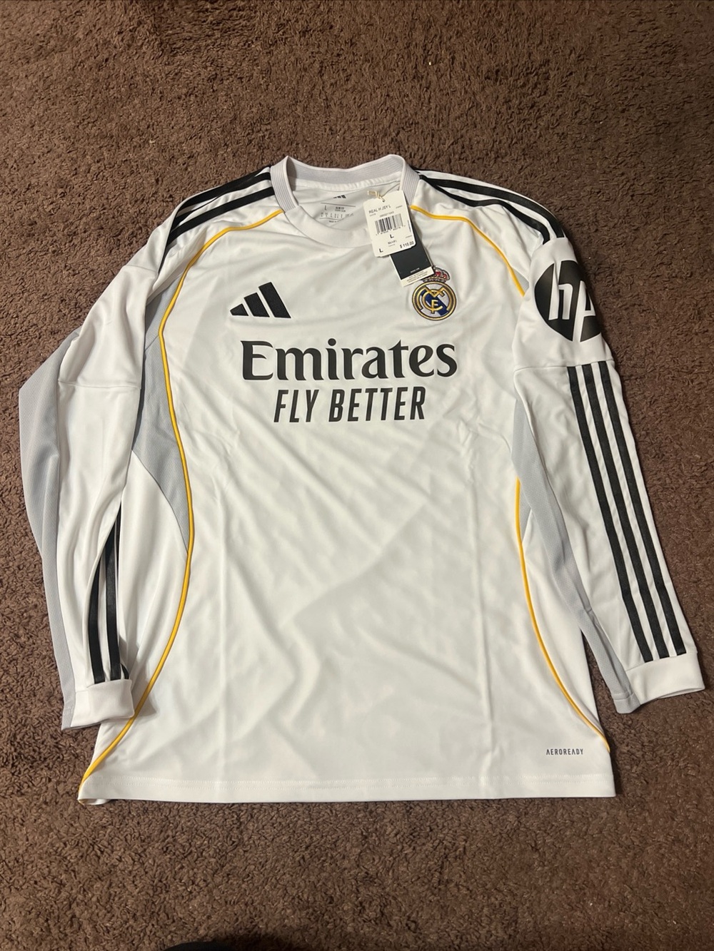 Adidas Real Madrid Long Sleeve Jersey Size Large JN8884